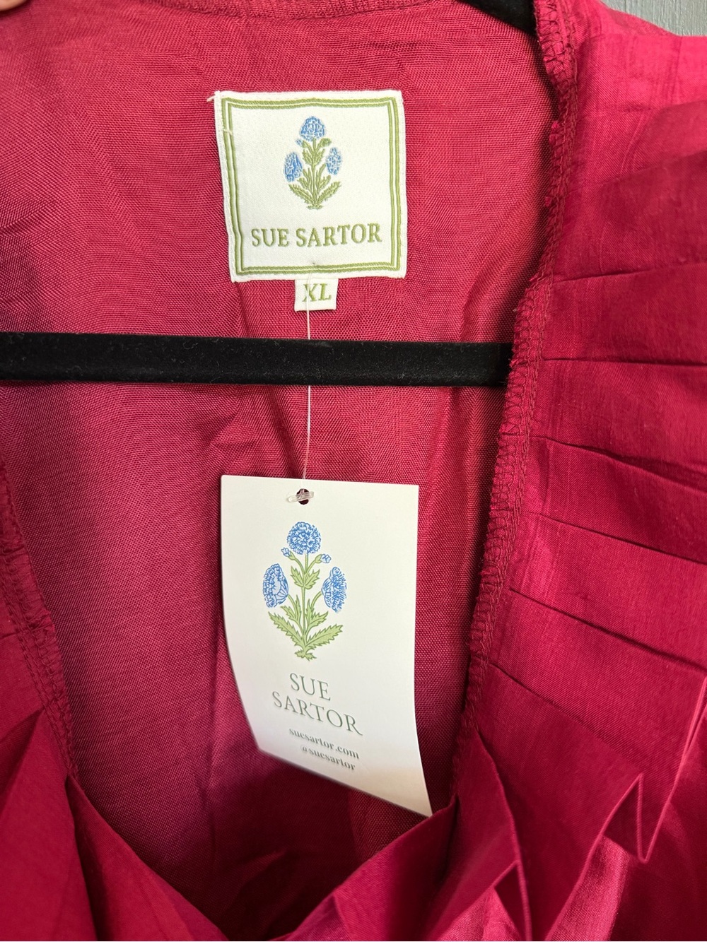 Sue Sartor Pleated Sleeveless Flounce Mini Dress in Burgundy Silk Taffeta, XL - Picture 8 of 9